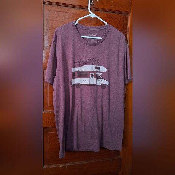 Eddie Bauer Mens Short Sleeve Shirt Camper RV‎ Seattle Washington Born to Roam L - Picture 1 of 6